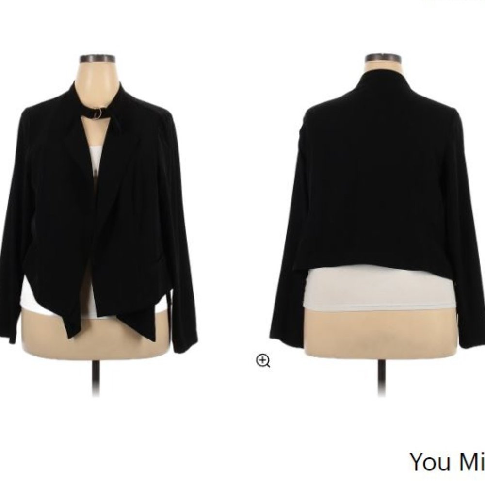 Torrid Black Blazer Jacket Drape Open Front w/ Buckle High Low Hem stretch
